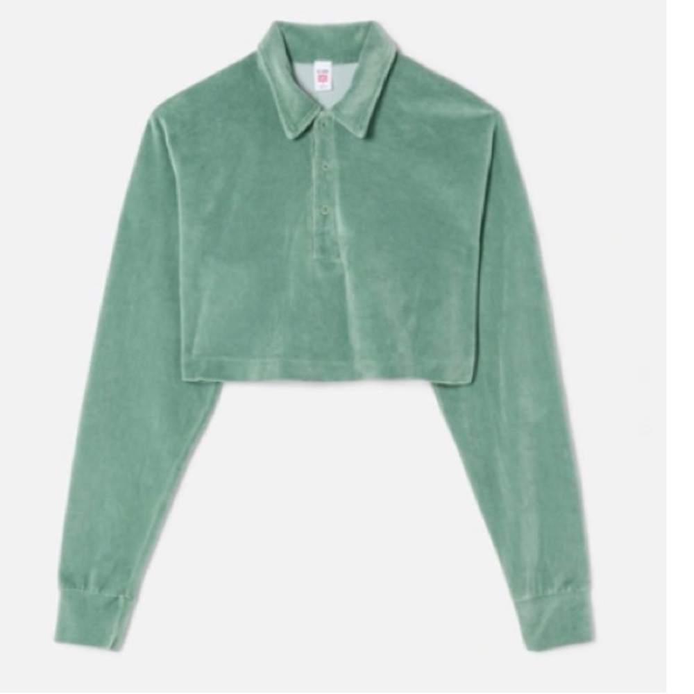 NWT Re/Done cropped velour polo Green size medium - Picture 2 of 6